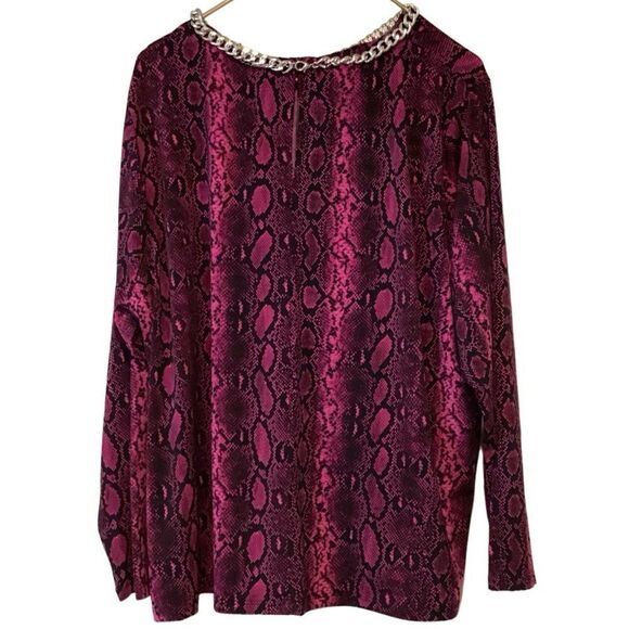 MICHAEL MICHAEL KORS Snake-Print Chain-Neck Top DEEP FUCHSIA Sz 3X - Picture 6 of 12